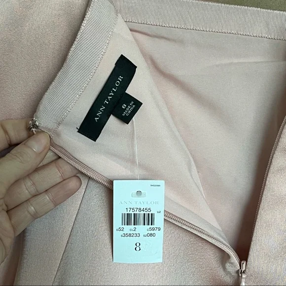 ✨NWT✨🏷Ann Taylor: Pale Pink A-line/Flare Satin-Sheen Fully-Line Skirt - Picture 8 of 14